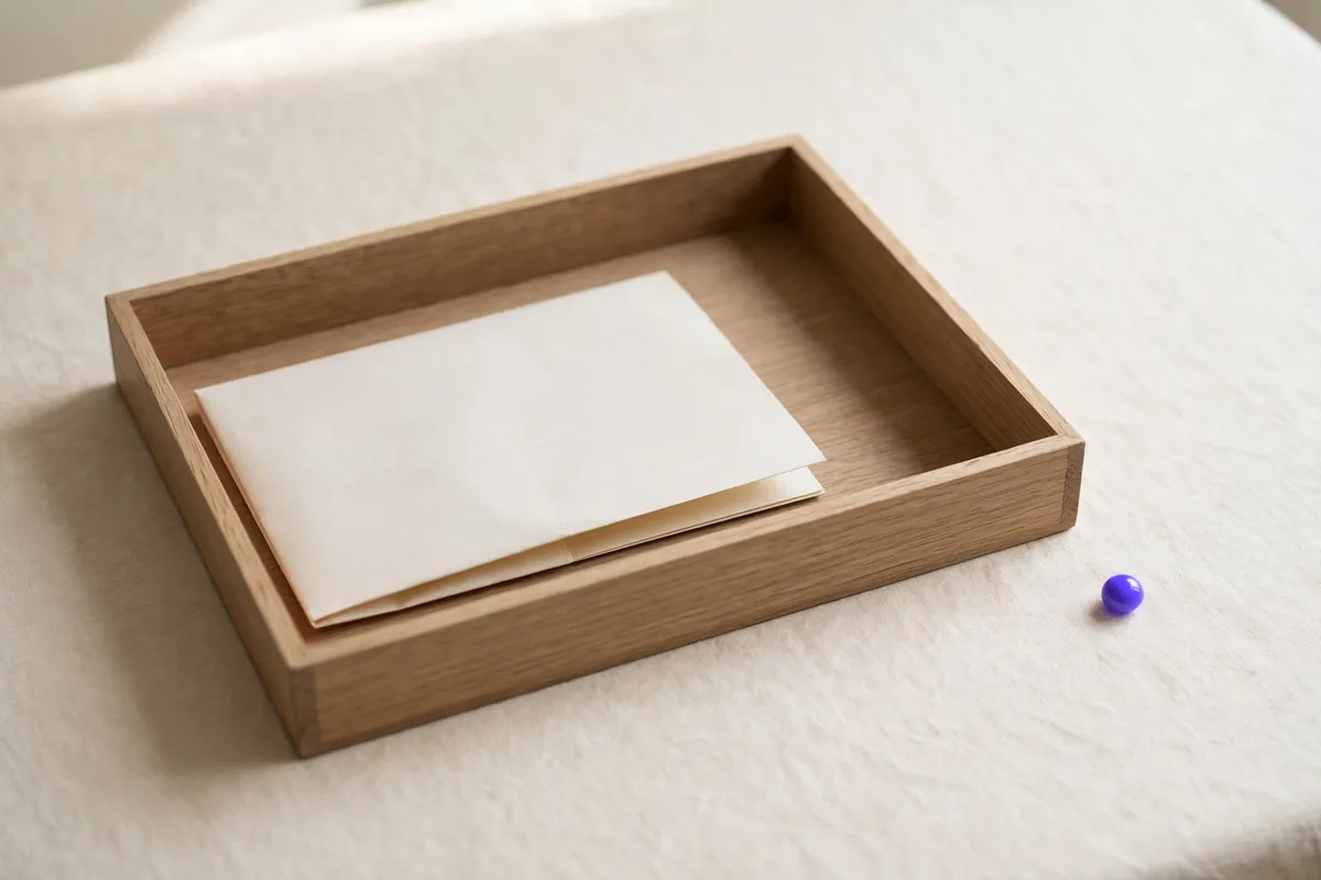 An open inbox tray with one folded sheet