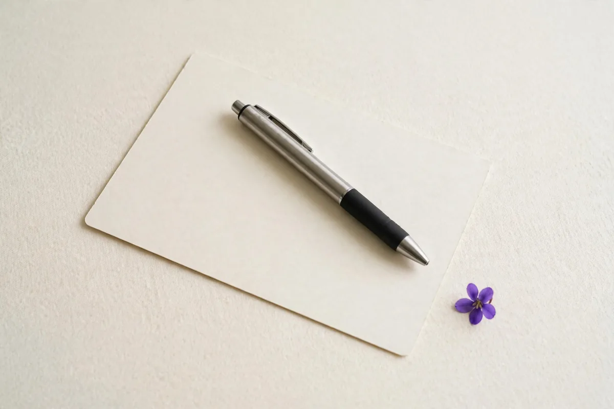 A pen resting on a blank form card